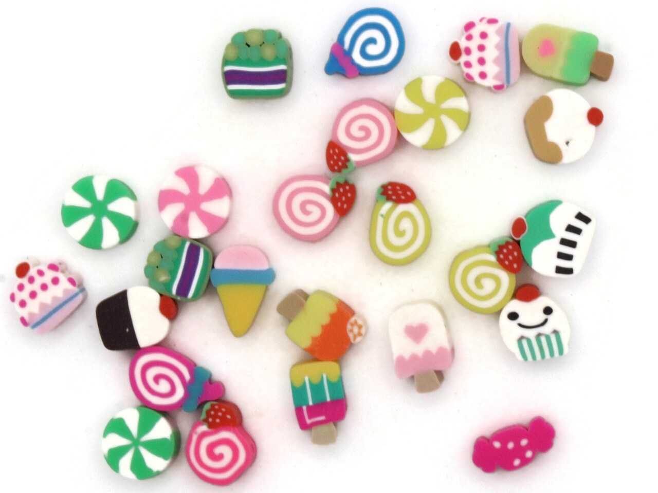 25 10mm Cupcake, Popsicle, Ice Cream and Candy Beads - Mixed Sweet Treat Clay Beads